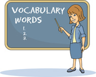 Teacher at Chalkboard Vocabulary Words