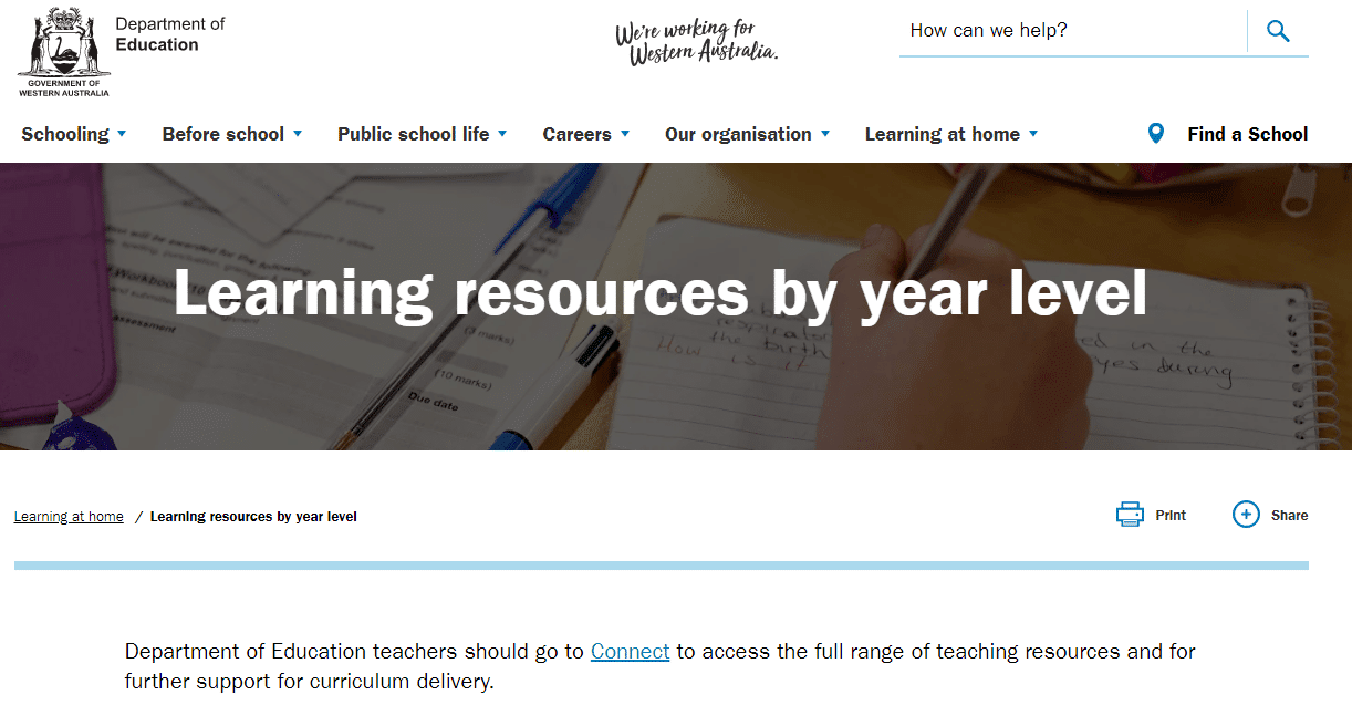 Learning resources by year level